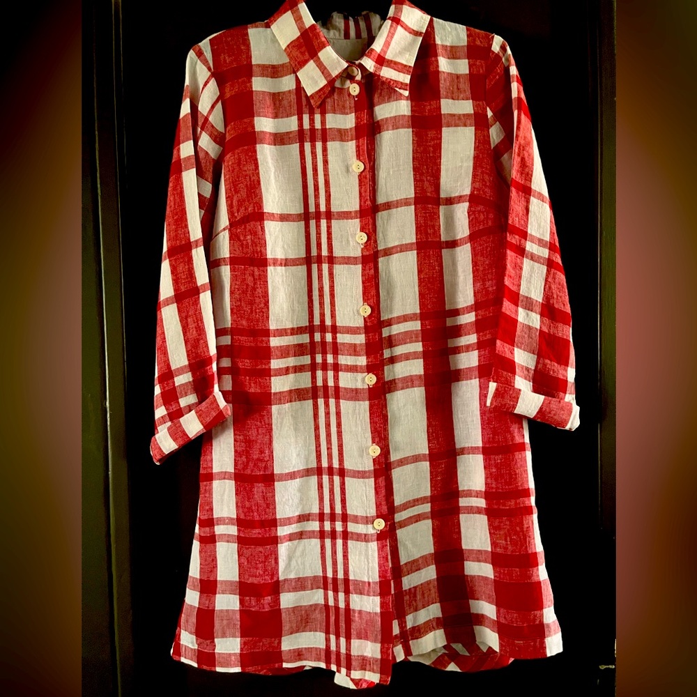FLAX Women’s Button Down Dress in Red and White Check…NWOT…Size P